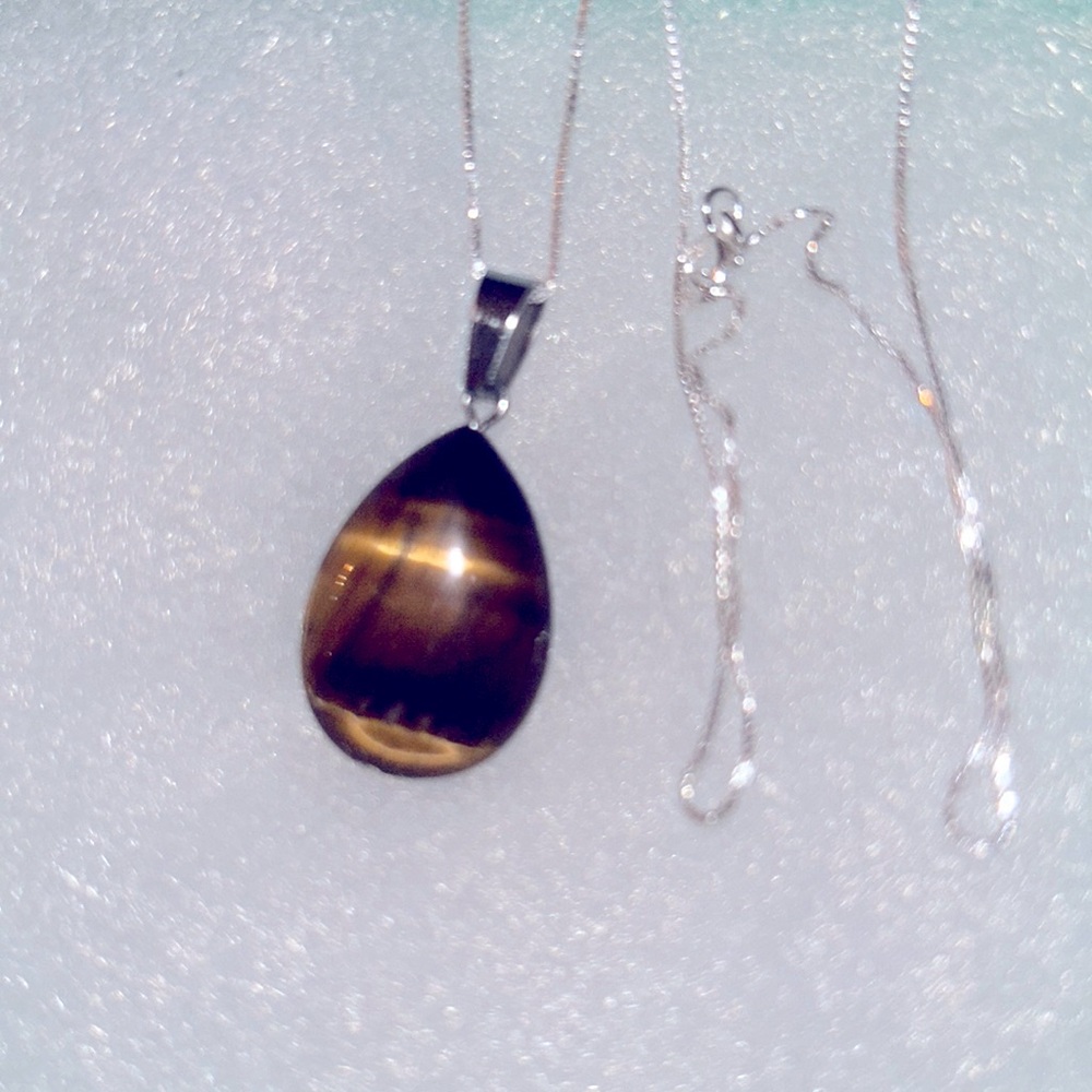 Boho hippie Tiger 🐅 Eye Sterling Silver Necklace 16” - Picture 6 of 8